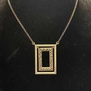 Brighton Silver Tone Double Frame Scrollwork‎ Pendant Necklace Geometric